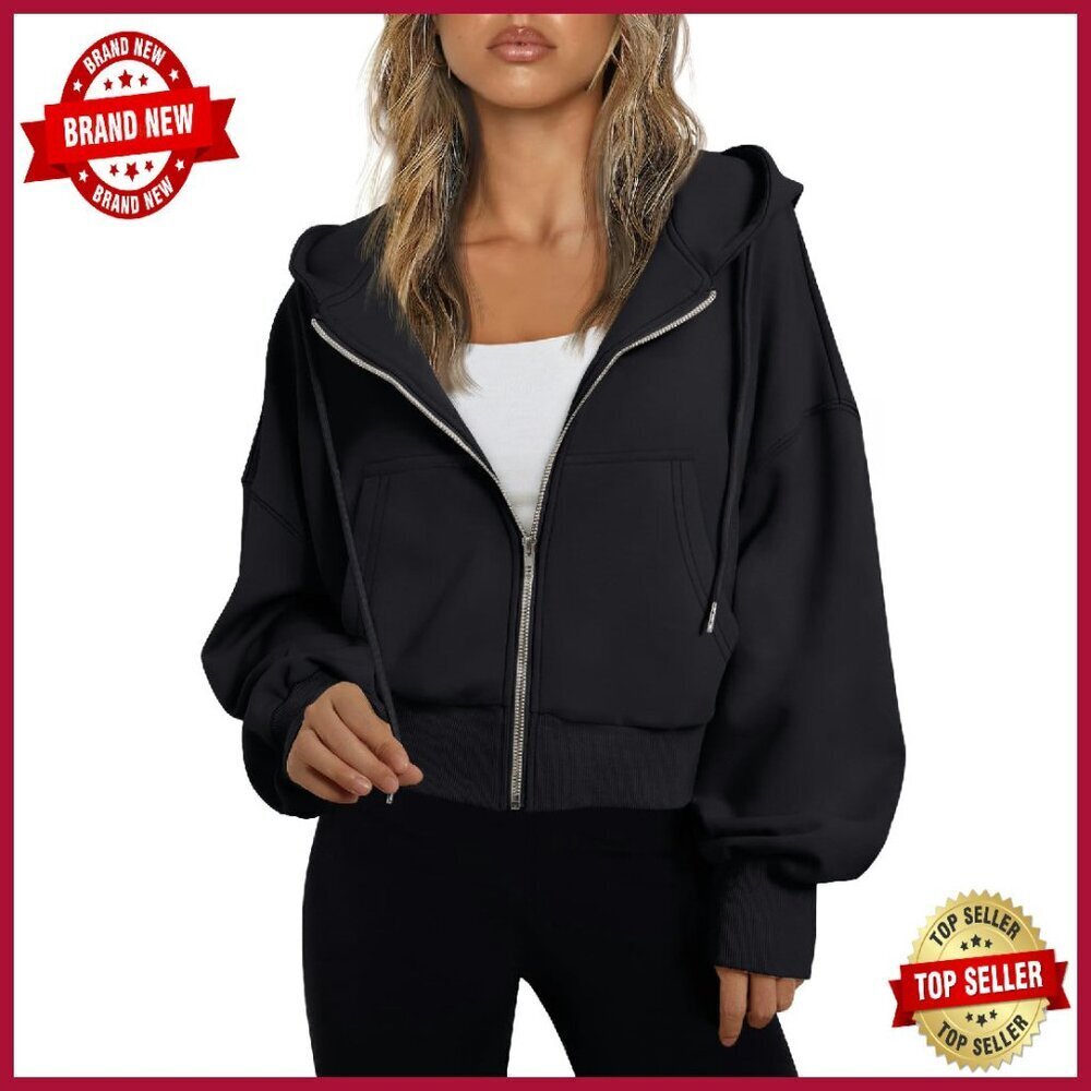 Full Zip Cropped Hoodie Women's Casual Comfy Gym Sweatshirt